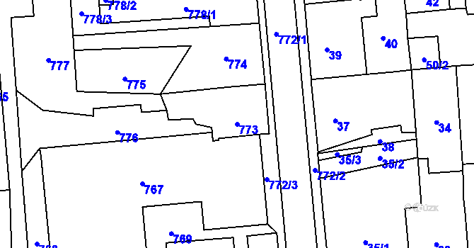 Parcela st. 773 v KÚ Nové Město pod Smrkem, Katastrální mapa