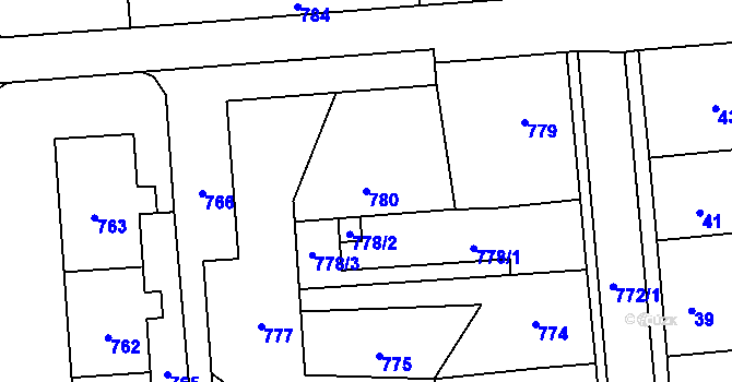 Parcela st. 780 v KÚ Nové Město pod Smrkem, Katastrální mapa