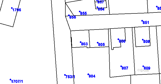 Parcela st. 803 v KÚ Nové Město pod Smrkem, Katastrální mapa