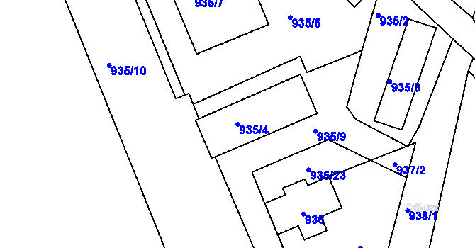 Parcela st. 935/4 v KÚ Nové Město pod Smrkem, Katastrální mapa