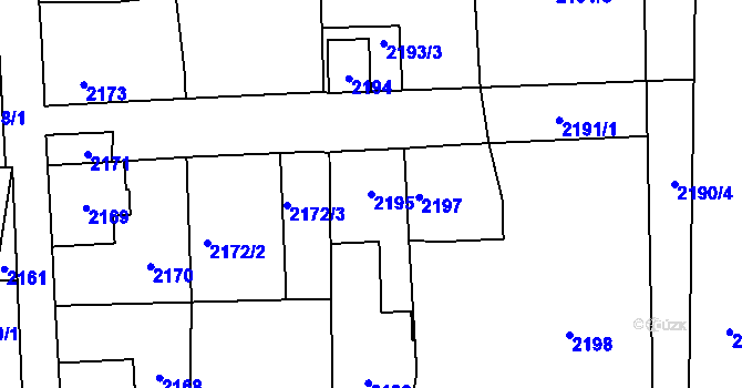 Parcela st. 2195 v KÚ Nové Město pod Smrkem, Katastrální mapa
