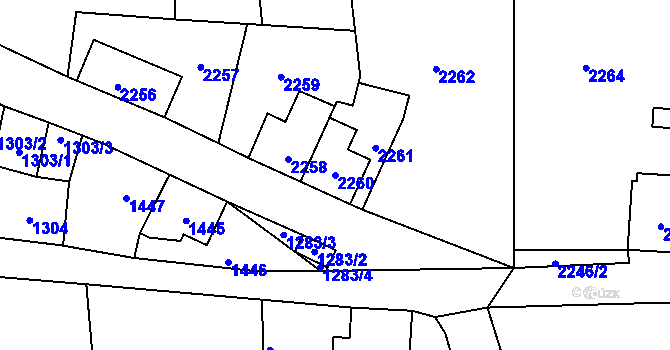 Parcela st. 2260 v KÚ Nové Město pod Smrkem, Katastrální mapa