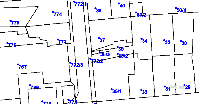 Parcela st. 35/3 v KÚ Nové Město pod Smrkem, Katastrální mapa