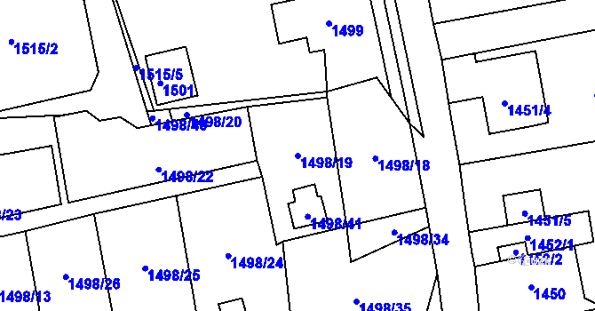 Parcela st. 1498/19 v KÚ Nové Město pod Smrkem, Katastrální mapa