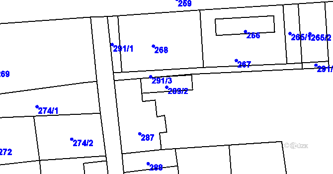 Parcela st. 289/2 v KÚ Nové Město pod Smrkem, Katastrální mapa