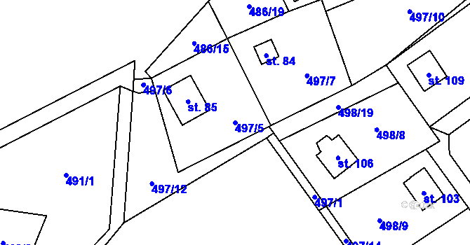 Parcela st. 497/5 v KÚ Mítov, Katastrální mapa