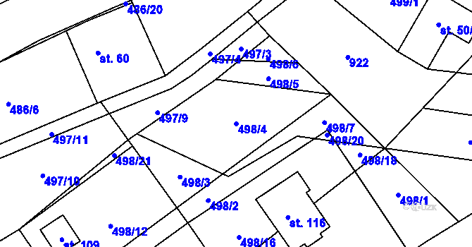 Parcela st. 498/4 v KÚ Mítov, Katastrální mapa