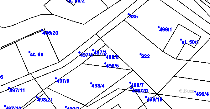 Parcela st. 498/6 v KÚ Mítov, Katastrální mapa