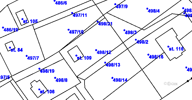 Parcela st. 498/12 v KÚ Mítov, Katastrální mapa