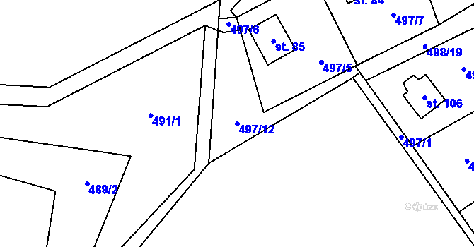 Parcela st. 497/12 v KÚ Mítov, Katastrální mapa