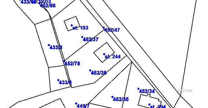 Parcela st. 244 v KÚ Nové Mitrovice, Katastrální mapa