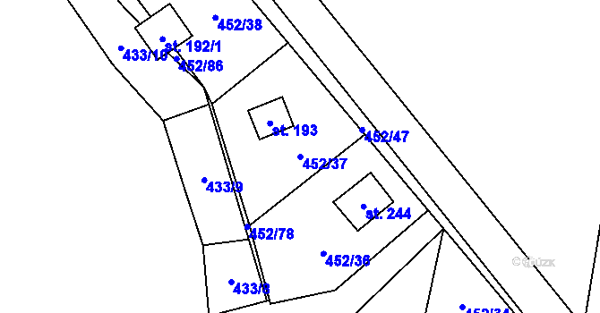 Parcela st. 452/37 v KÚ Nové Mitrovice, Katastrální mapa