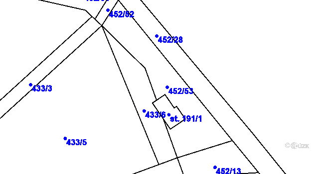 Parcela st. 452/53 v KÚ Nové Mitrovice, Katastrální mapa