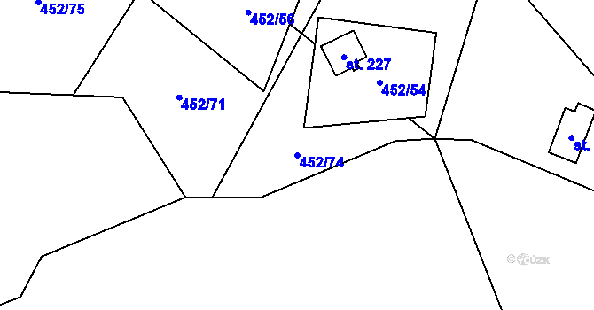 Parcela st. 452/74 v KÚ Nové Mitrovice, Katastrální mapa