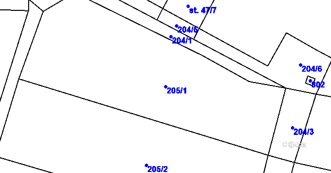 Parcela st. 205/1 v KÚ Nové Mitrovice, Katastrální mapa
