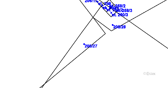 Parcela st. 206/27 v KÚ Nové Mitrovice, Katastrální mapa