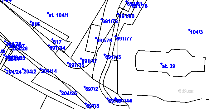 Parcela st. 691/43 v KÚ Nové Mitrovice, Katastrální mapa