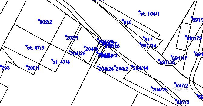 Parcela st. 204/23 v KÚ Nové Mitrovice, Katastrální mapa