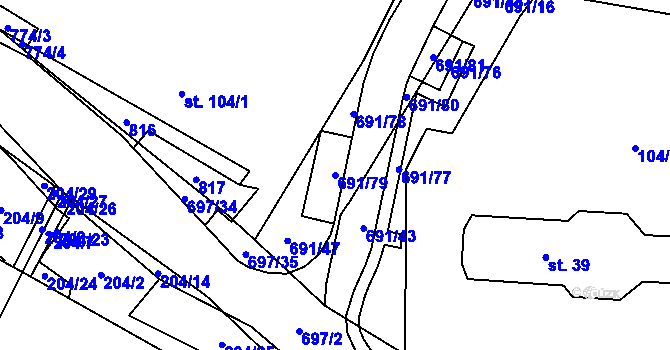 Parcela st. 691/79 v KÚ Nové Mitrovice, Katastrální mapa