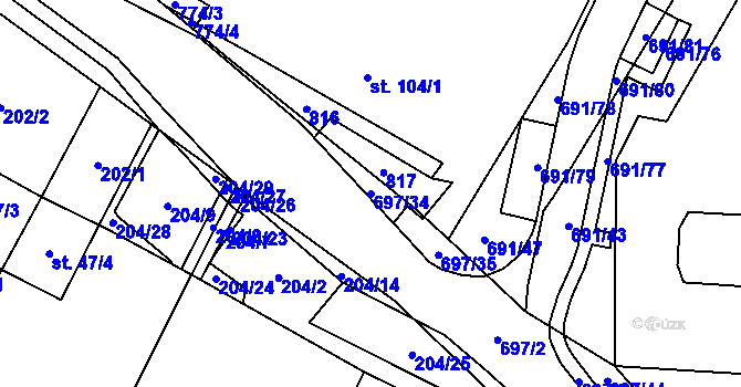 Parcela st. 697/34 v KÚ Nové Mitrovice, Katastrální mapa