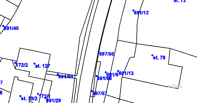 Parcela st. 697/56 v KÚ Nové Mitrovice, Katastrální mapa