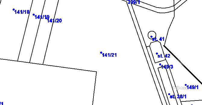 Parcela st. 141/21 v KÚ Planiny, Katastrální mapa