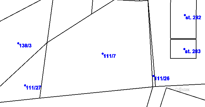 Parcela st. 111/7 v KÚ Nové Ouholice, Katastrální mapa