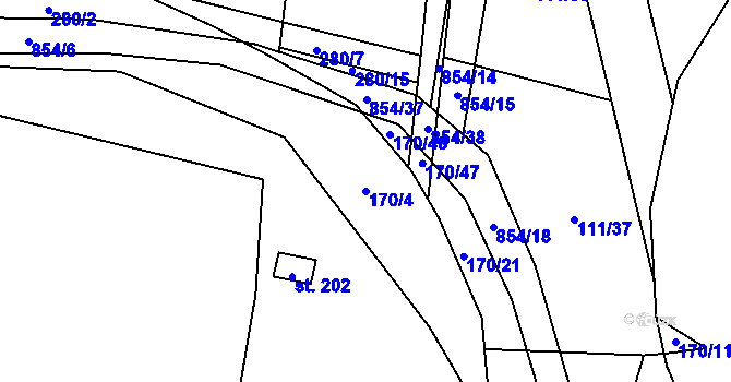 Parcela st. 170/4 v KÚ Nové Ouholice, Katastrální mapa