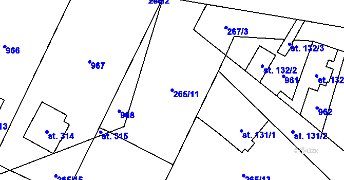 Parcela st. 265/11 v KÚ Nové Ouholice, Katastrální mapa