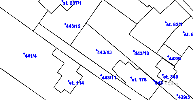 Parcela st. 443/13 v KÚ Nové Ouholice, Katastrální mapa