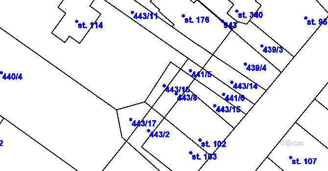Parcela st. 443/16 v KÚ Nové Ouholice, Katastrální mapa