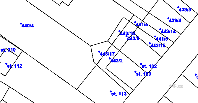 Parcela st. 443/17 v KÚ Nové Ouholice, Katastrální mapa