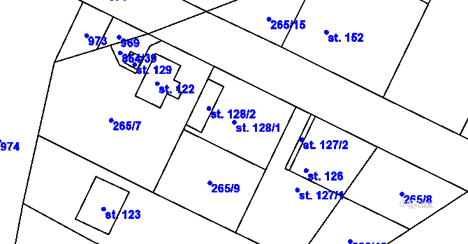 Parcela st. 128/1 v KÚ Nové Ouholice, Katastrální mapa