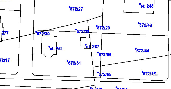Parcela st. 287 v KÚ Nové Ouholice, Katastrální mapa