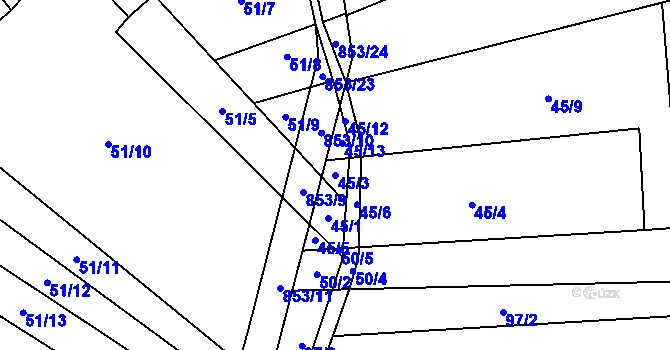 Parcela st. 45/3 v KÚ Nové Ouholice, Katastrální mapa