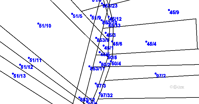 Parcela st. 45/5 v KÚ Nové Ouholice, Katastrální mapa
