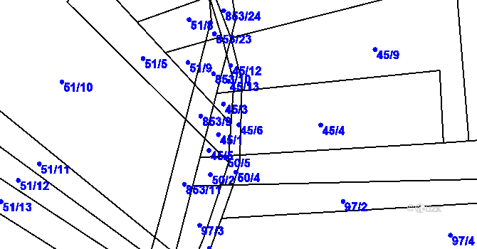 Parcela st. 45/6 v KÚ Nové Ouholice, Katastrální mapa