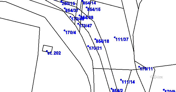 Parcela st. 170/21 v KÚ Nové Ouholice, Katastrální mapa