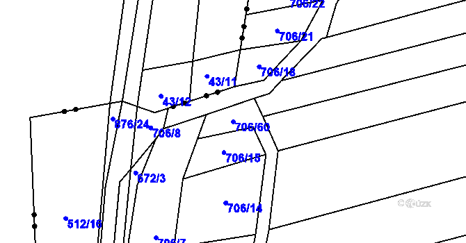 Parcela st. 706/60 v KÚ Nové Ouholice, Katastrální mapa