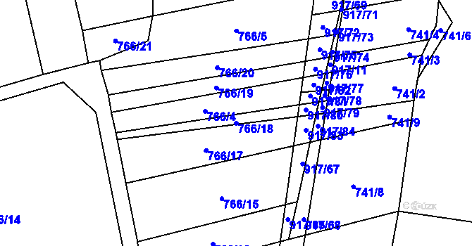 Parcela st. 766/18 v KÚ Nové Ouholice, Katastrální mapa