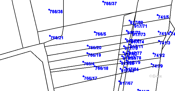 Parcela st. 766/20 v KÚ Nové Ouholice, Katastrální mapa