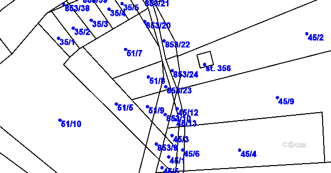 Parcela st. 853/23 v KÚ Nové Ouholice, Katastrální mapa