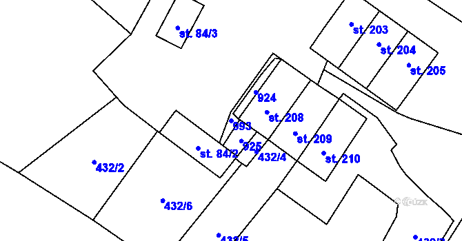 Parcela st. 993 v KÚ Nové Ouholice, Katastrální mapa
