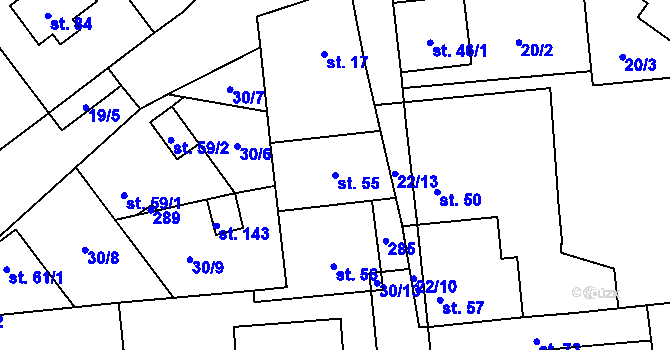 Parcela st. 55 v KÚ Vepřek, Katastrální mapa