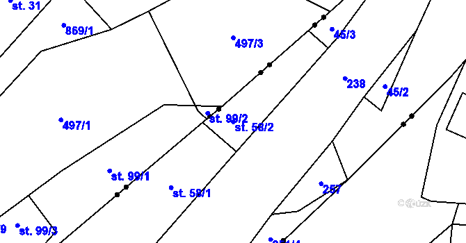 Parcela st. 58/2 v KÚ Vepřek, Katastrální mapa