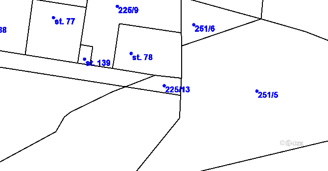 Parcela st. 225/13 v KÚ Vepřek, Katastrální mapa