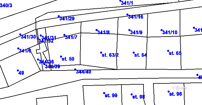 Parcela st. 63/2 v KÚ Nové Sady, Katastrální mapa