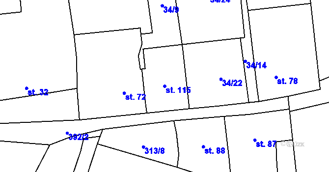 Parcela st. 115 v KÚ Nové Sady, Katastrální mapa