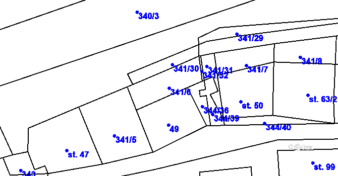 Parcela st. 341/6 v KÚ Nové Sady, Katastrální mapa