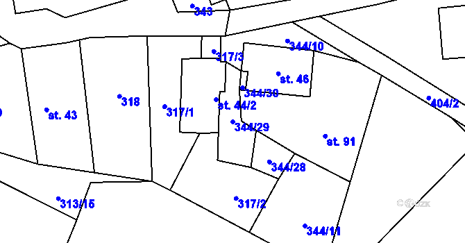 Parcela st. 344/29 v KÚ Nové Sady, Katastrální mapa
